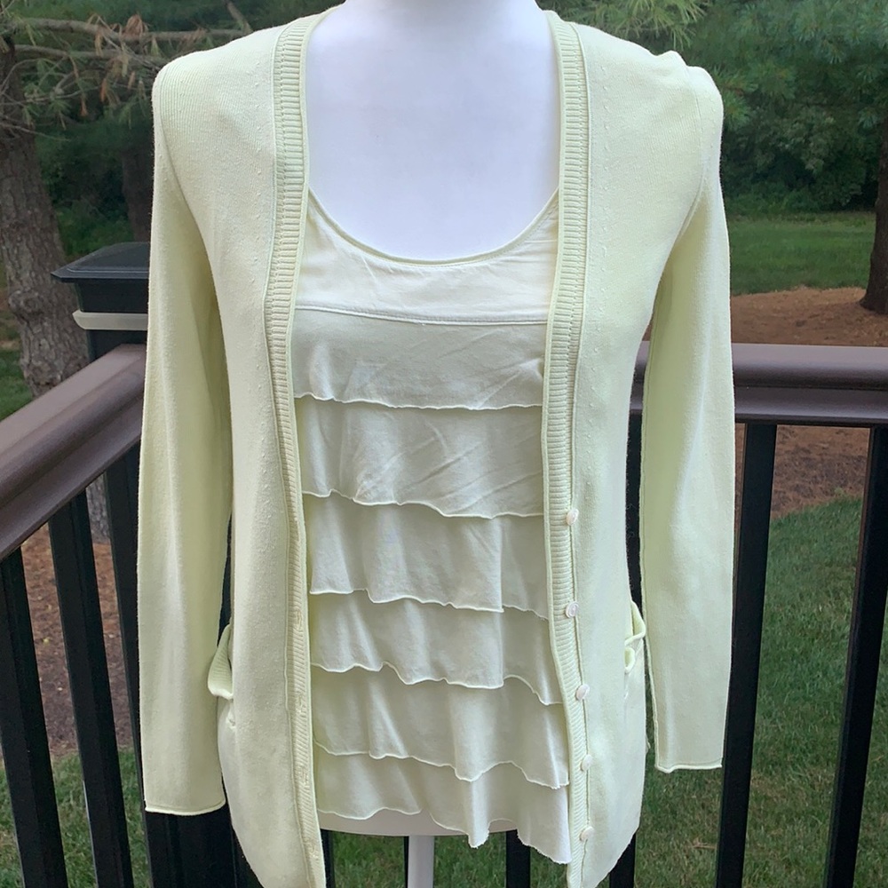 BR Lime Green Ruffled Tank and Cardigan Twin Set Romantic Pastel Fairycore